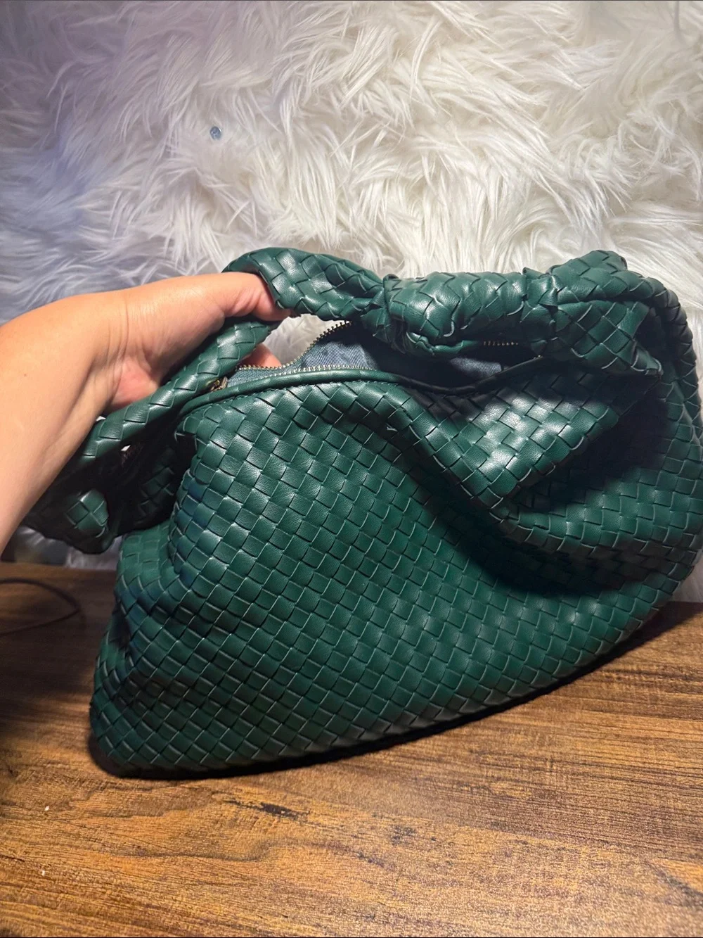 Melie Bianco Dark Green Woven Hobo Bag
